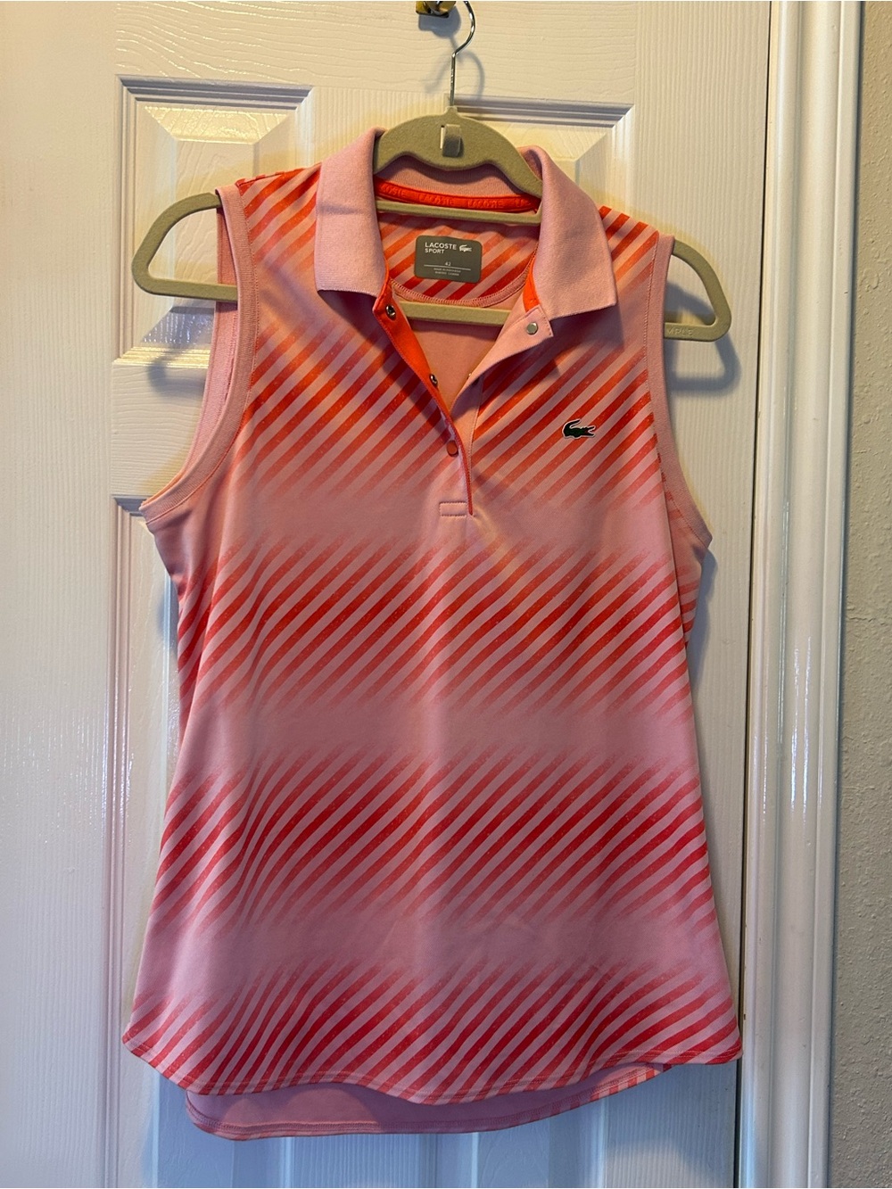 Lacoste Pink and Coral Striped Sleeveless Polo Tank - Picture 2 of 8